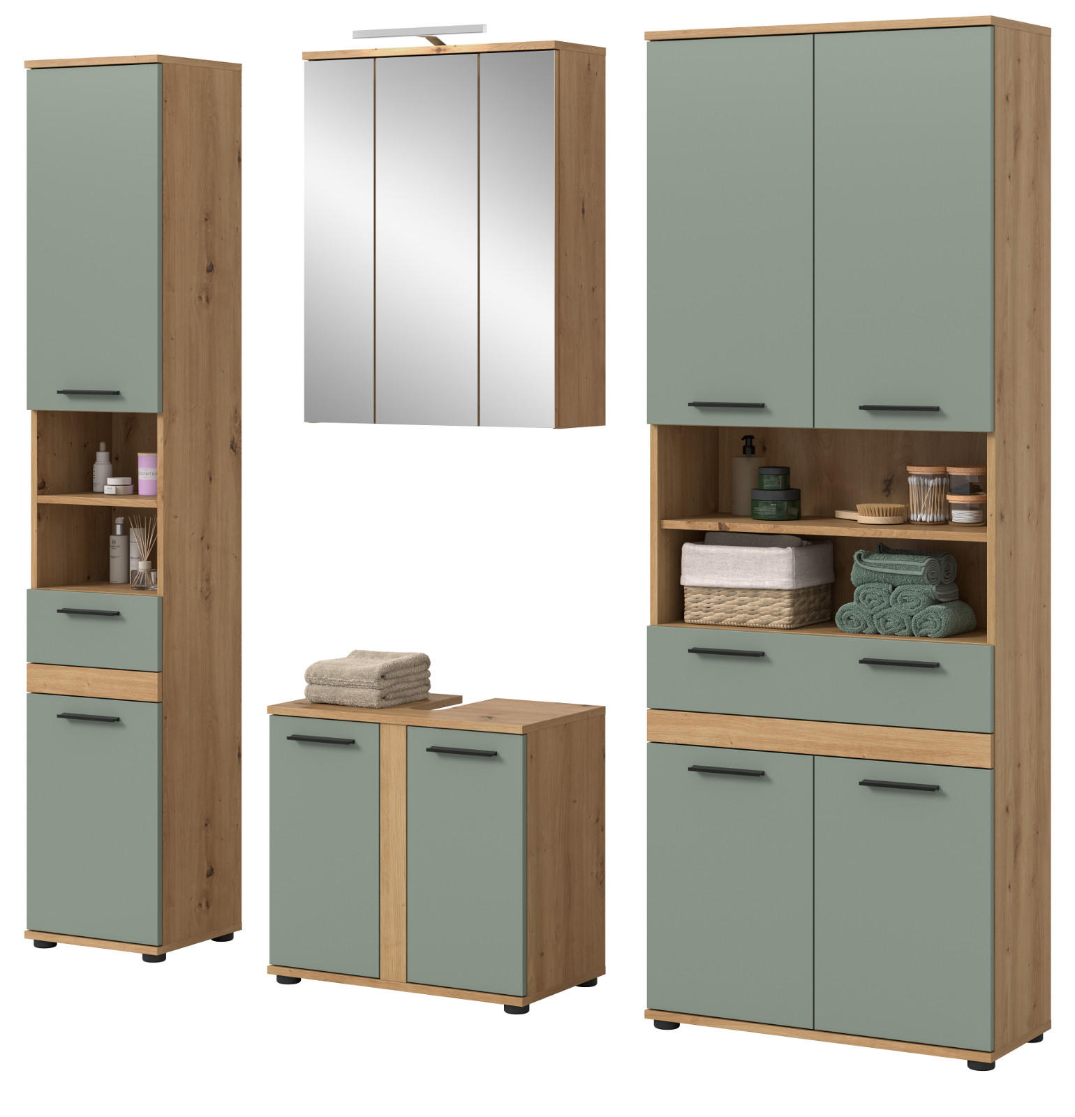 Inn.Furn Badmöbel-Set Salbeigrün 199x191x34 cm