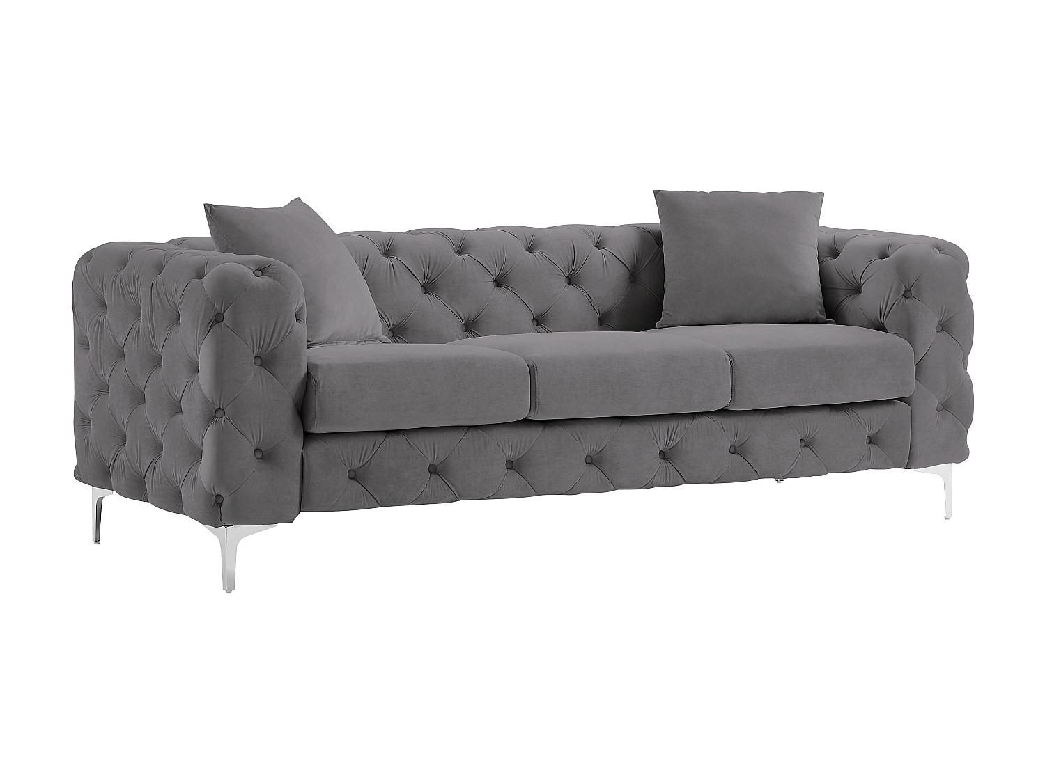 CHESTERFIELD-SOFA 3-Sitzer - Anthrazit - Samt - EDWINA - Anthrazit, Textil (91/76/220cm) - Vente-Unique