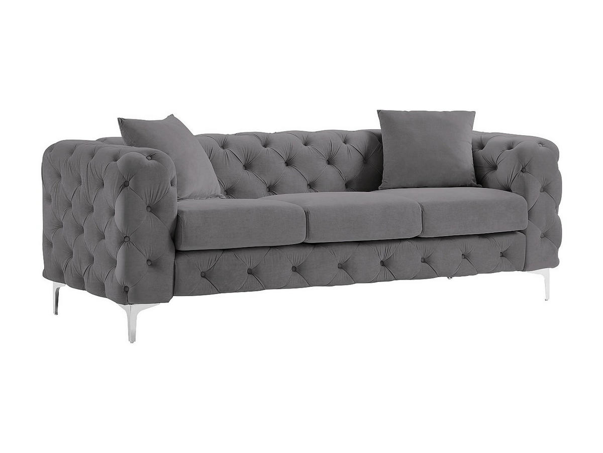 CHESTERFIELD-SOFA 3-Sitzer - Anthrazit - Samt - EDWINA - Anthrazit, Textil (220/76/91cm) - Vente-Unique