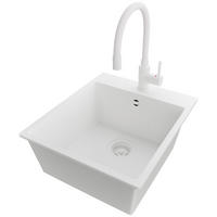 GRANITSPÜLE Riga, 2-er set Alles Weiß 43/50 cm 1 Becken + Küchenarmatur 38/14 cm + Ablauf-Set ab 45er Unterschrank - Weiß, Kunststoff (43/20/50cm) - Primagran