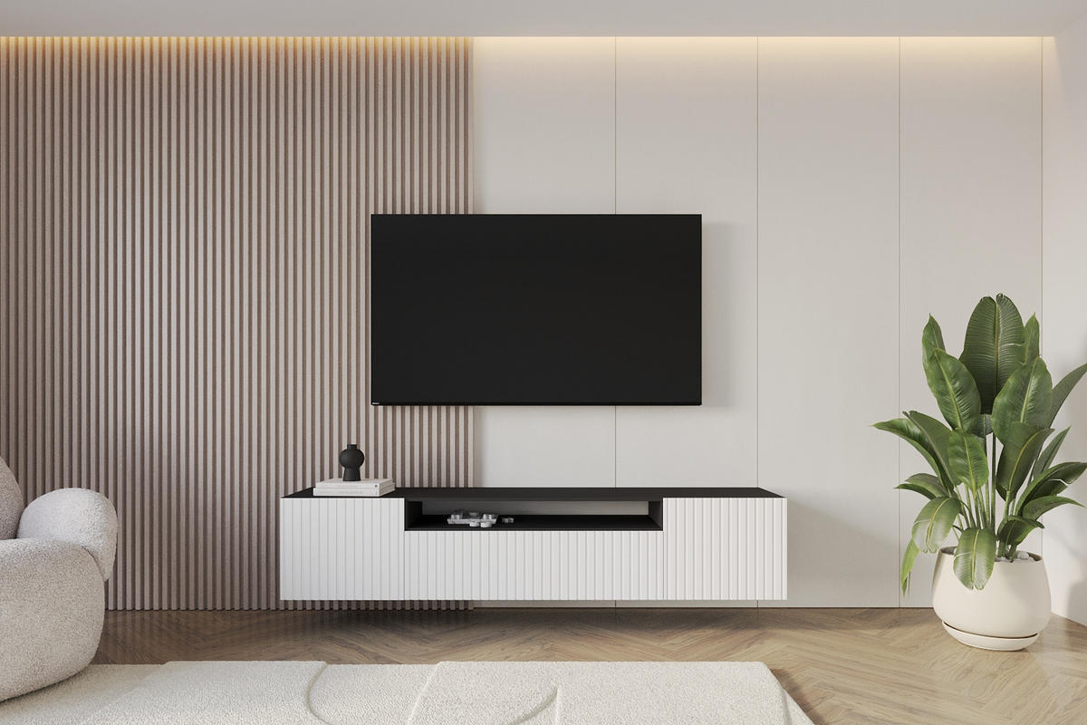 LOWBOARD KITO-W 200x40x41 cm - Schwarz / Weiß - Weiß, Holzwerkstoff (200/40/41cm) - ALTDECOR