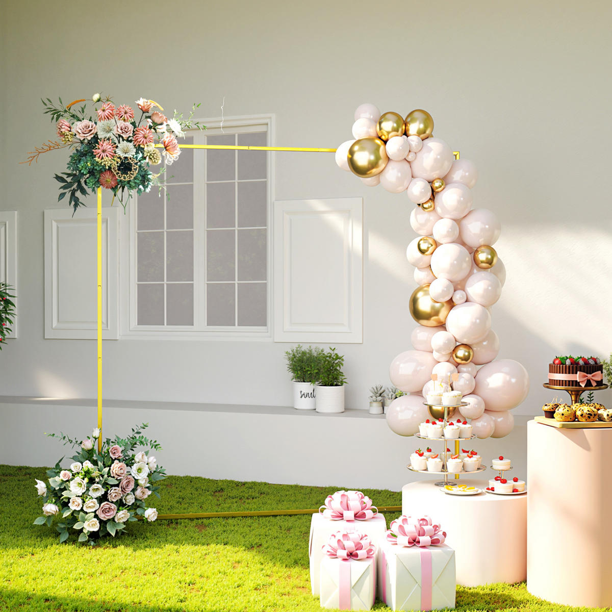 ROSENBOGEN DE-18337 2 m hoch für Hochzeit & Dekoration Gold - Goldfarben, Metall (200/200/40cm) - ComfortXL