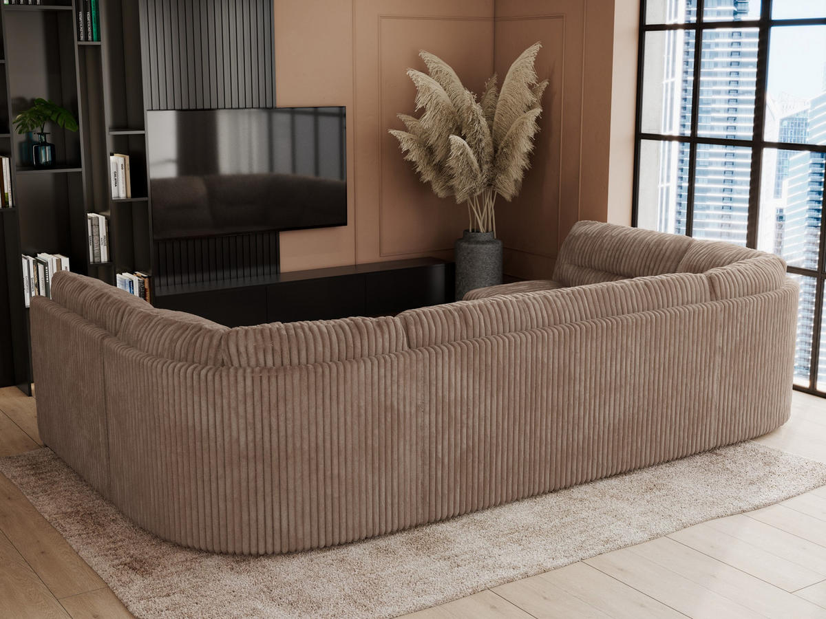 WOHNLANDSCHAFT COMODO U Braun Cord - Silberfarben/Braun, Textil/Metall (340/93/206cm) - MKS