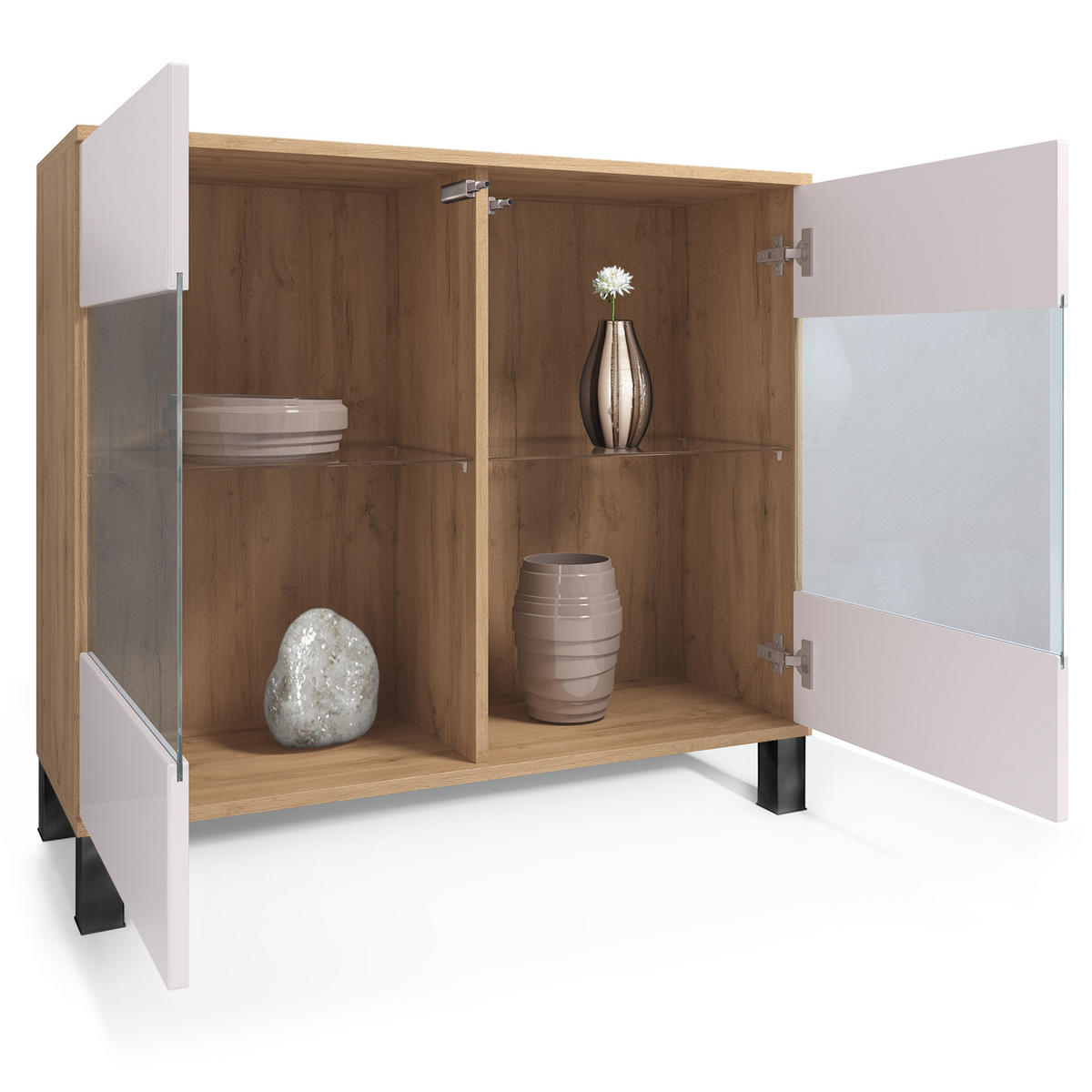 KOMMODE Bari Creme Hochglanz - Creme, Holzwerkstoff (92.5/84.5/35cm) - Vladon