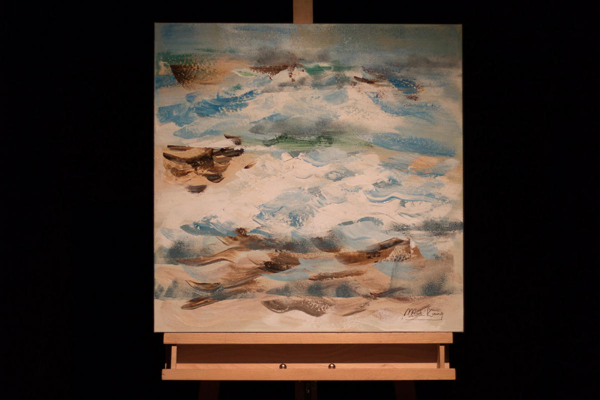 ACRYLBILD HANDGEMALT 60/60 cm - Blau/Beige, Holz/Textil (60/60cm) - KUNSTLOFT