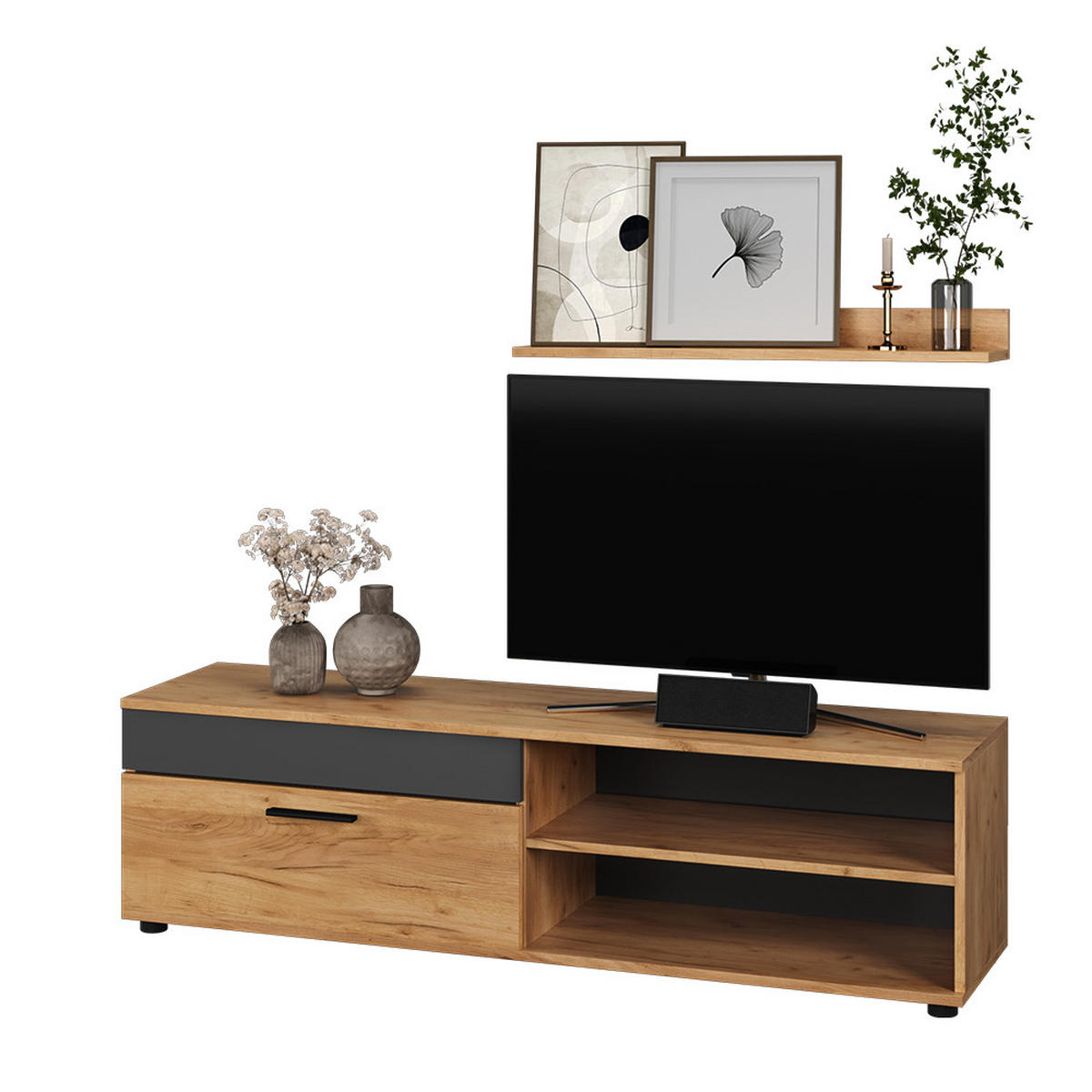 NÁSTĚNNÁ SKŘÍŇKA Berno Zlatý dub power/antracit - medově dubová/antracitová, kompozitní dřevo (139.8/38.9/35.3cm) - Vicco