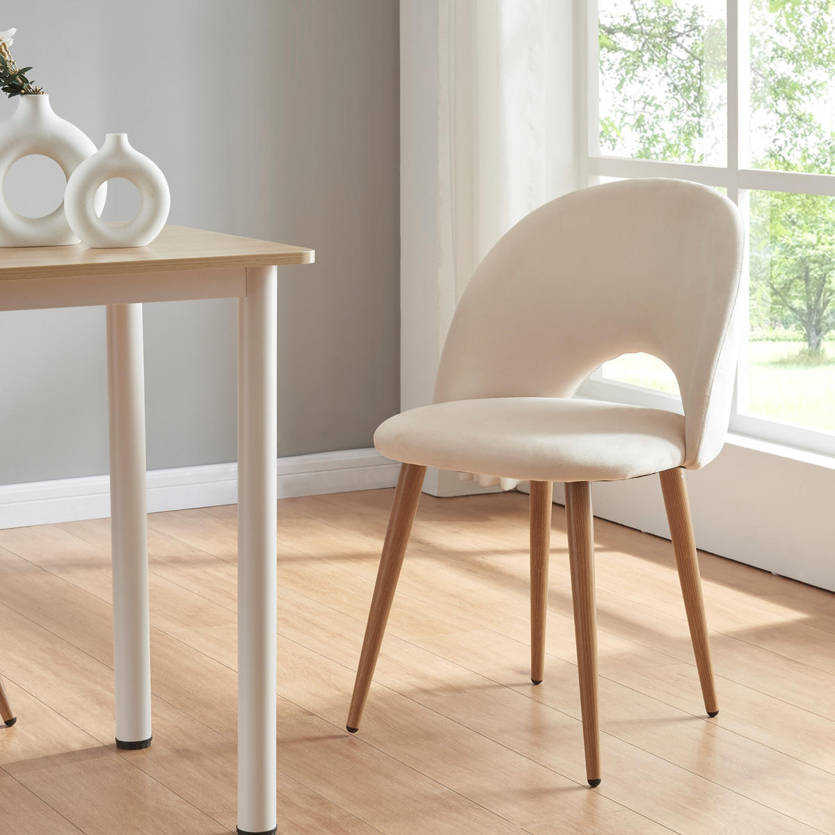 ESSZIMMERSTUHL-SET 2 TLG. Karijoki - Beige/Braun, Textil/Metall (50/77/55cm) - [en.casa]