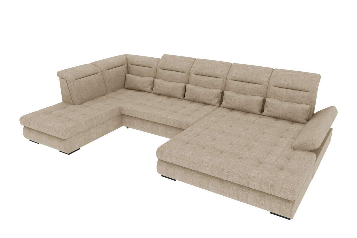 WOHNLANDSCHAFT Toscana Velours inkl. Schlaffunktion - Creme, Textil (358/87/208cm) - 99rooms