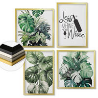 WANDBILDER 4er Set - 50x50 cm & 40x60 cm Goldrahmen - Grüne Weinblätter - Goldfarben, Kunststoff (50/50cm) - ArtPrintCave