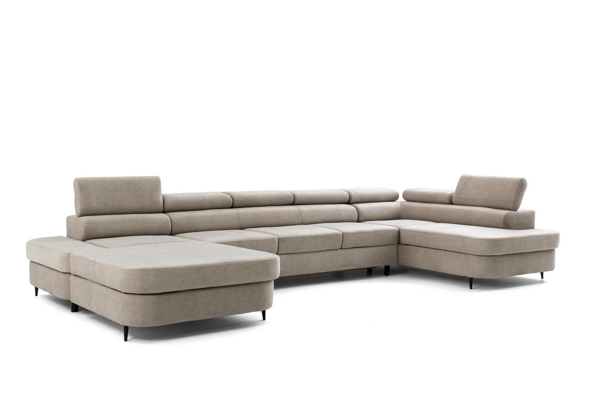 ECKSOFA U-Form PRIAM MAXI U Rechts mit Schlaffunktion 125x317 Velours Beige - Beige/Schwarz, Holz/Textil (400/91/203cm) - Muffo