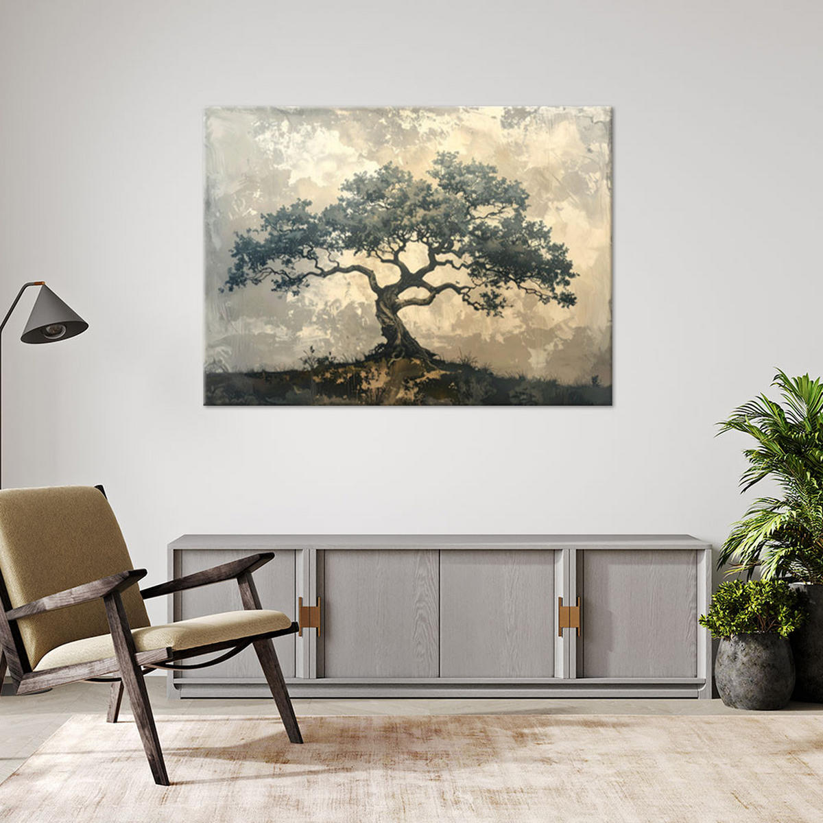 BILD auf Leinwand, Grunge Baum Natur beige grau - Grau, Textil (30/20cm) - Feeby