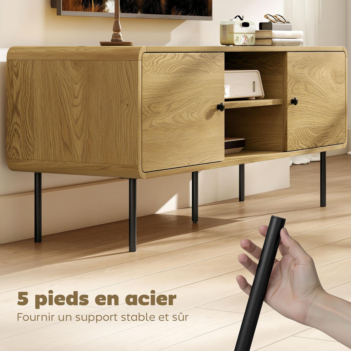 TV-LOWBOARD Eichefarben/Schwarz 120/40/50 cm, 2 Türen, Metallfüße - Eichefarben, Holzwerkstoff (120/50/40cm) - PANGIVO
