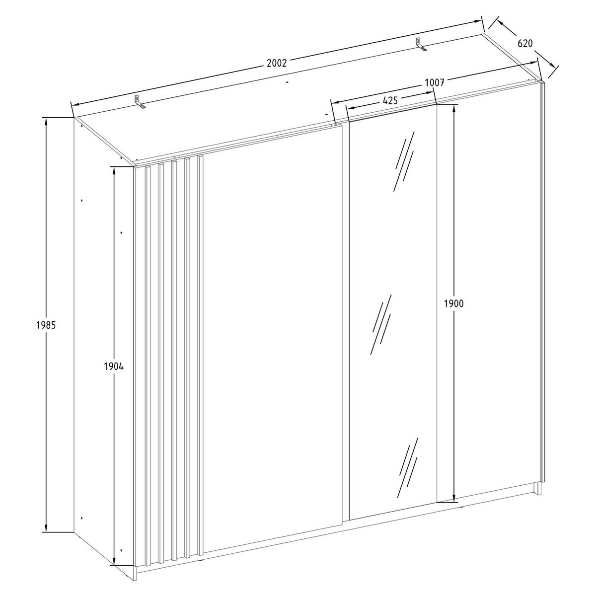 SCHIEBESCHRANK CASTARI Schwarz / Artisan Eiche - Schwarz/Eiche Artisan, Holzwerkstoff (200.2/198.5/62cm) - KONSIMO®