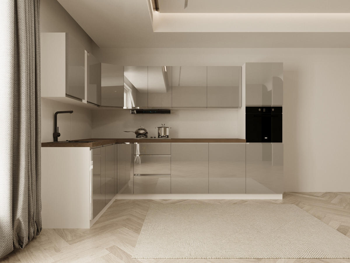 WINKELKÜCHE 320 cm x 200 cm - Aspen KA24-M320 - in Grau/Hochglanz - Grau, Holz (520/212/58cm)