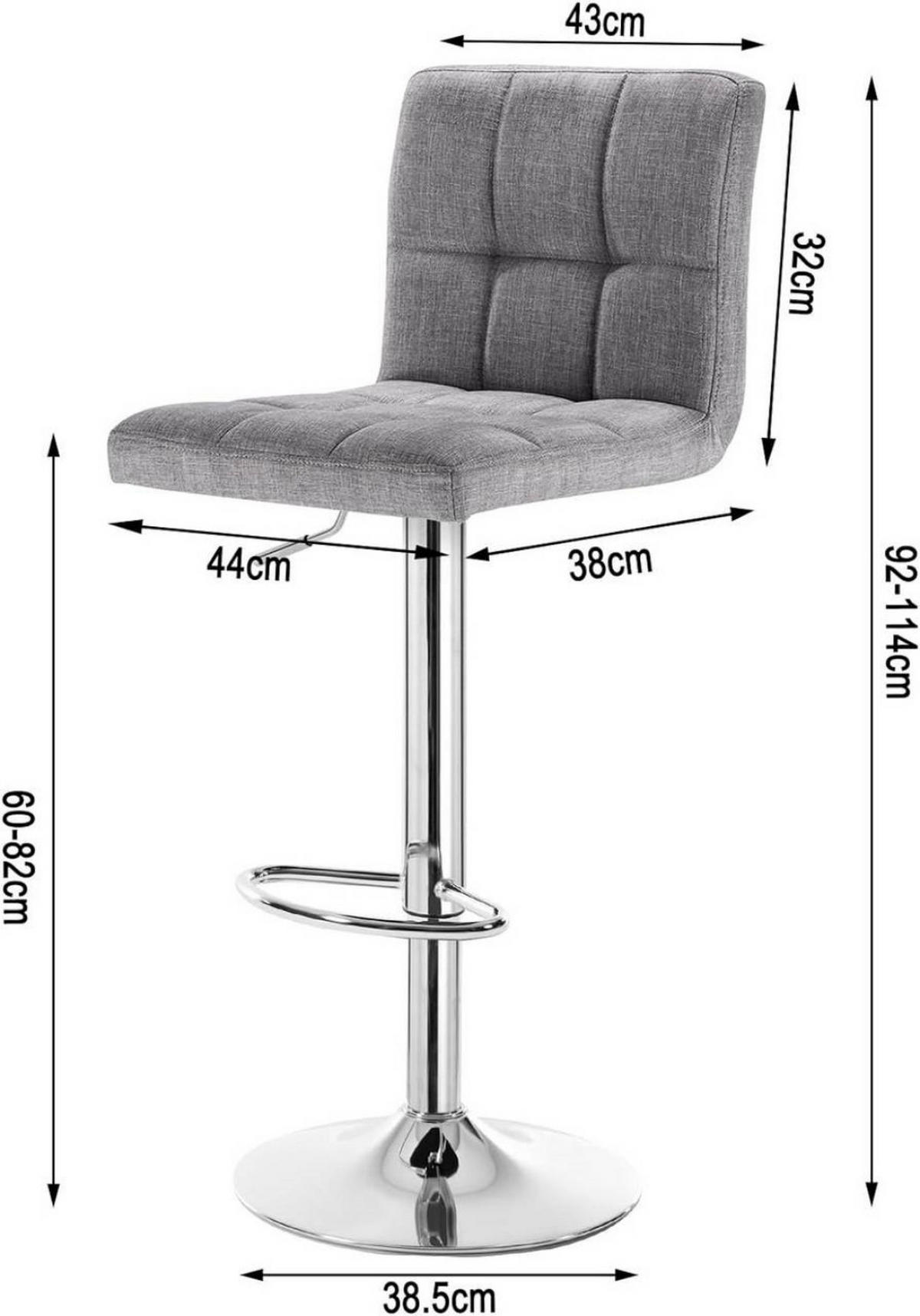 BARHOCKER drehbar, Leinen, Hellgrau - Silberfarben/Hellgrau, Textil/Metall (44/92/38.5cm) - Woltu