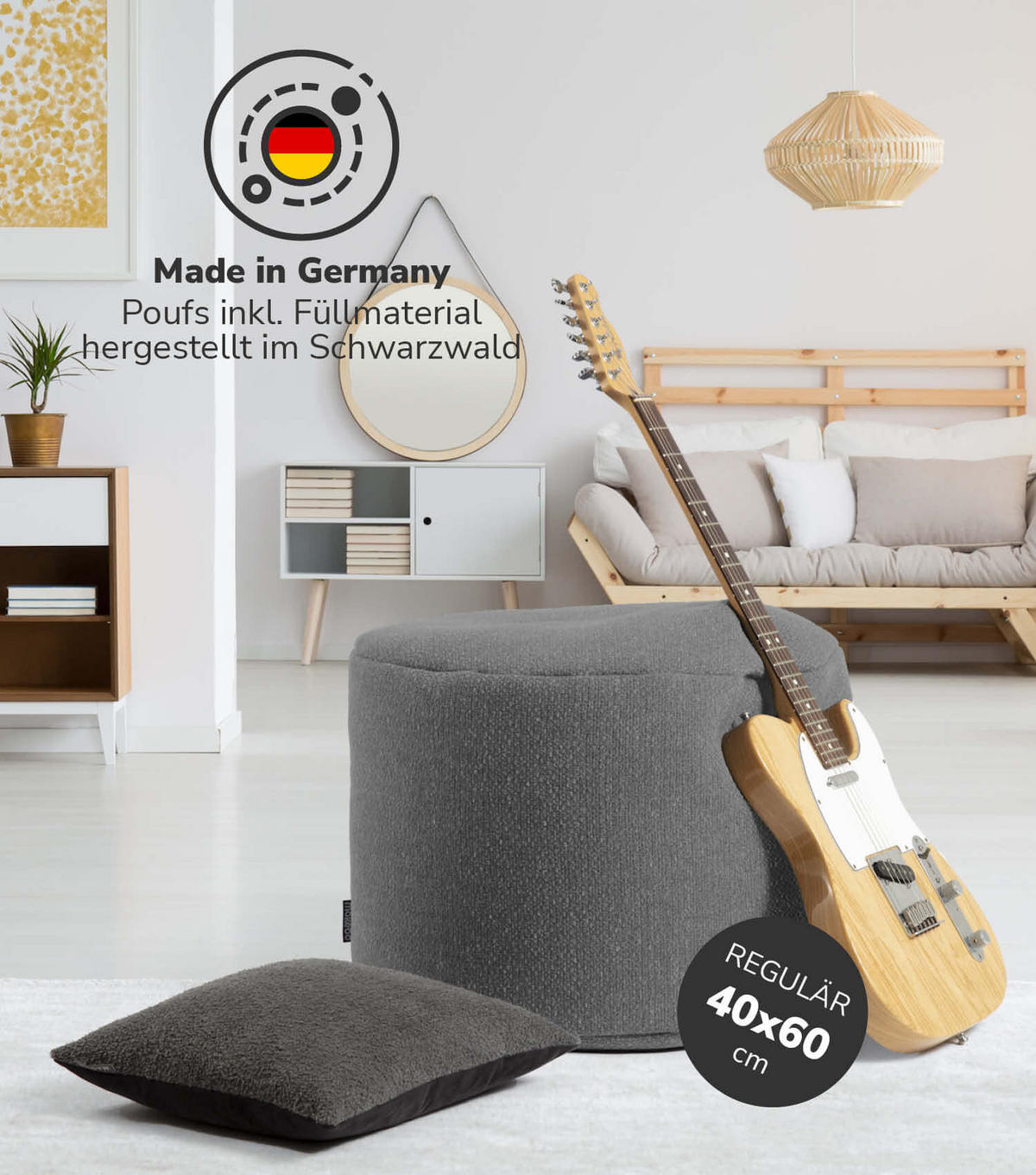 POUF Der Ruhepouf - Grau, Textil (60/40/60cm) - Mokebo