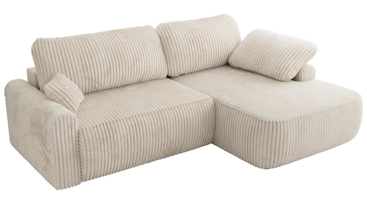 ECKSCHLAFSOFA CUBO L Creme Cord - rechts - Creme/Schwarz, Kunststoff/Textil (187/273cm) - MKS