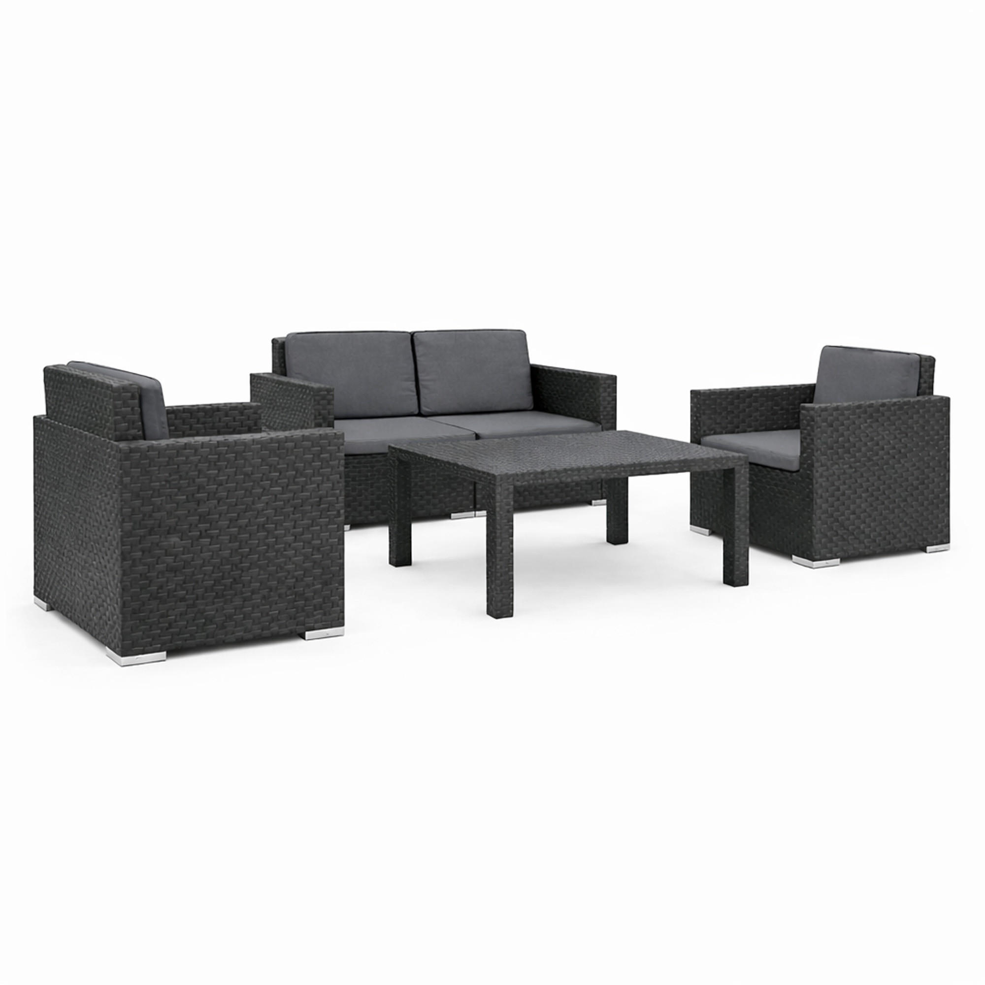GARTENMÖBEL Lounge Set Rattan Optik - 4tlg. - Anthrazit/Grau, Kunststoff - Bestlivings