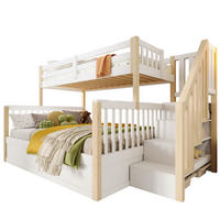 ETAGENBETT 90/200 + 140/200 cm aus Kiefer und MDF mit hydraulischem Stauraum und Treppe Weiß/Natur - Weiß, Holz (90/200cm) - Modenvie