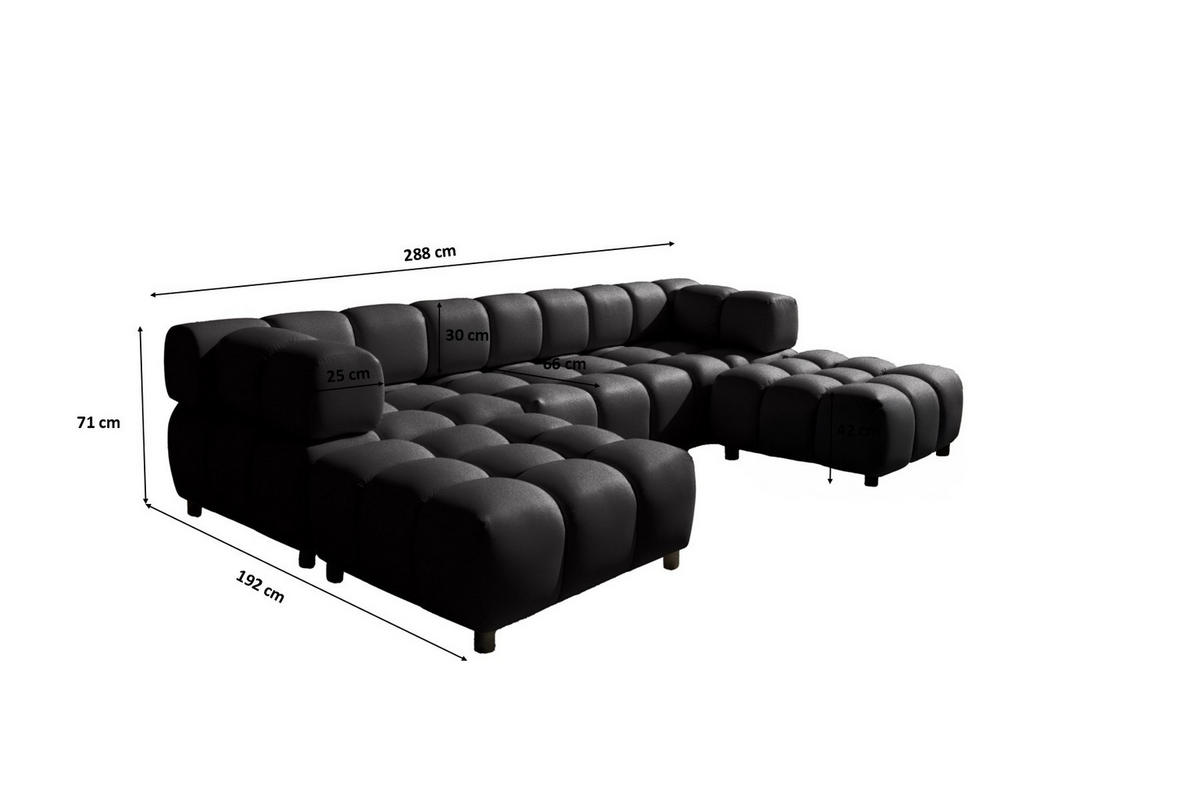 ECKSOFA U-Form Bolla, stoff Bluvel, Schwarz - Schwarz, Holz (288/192cm) - Kaiser Möbel