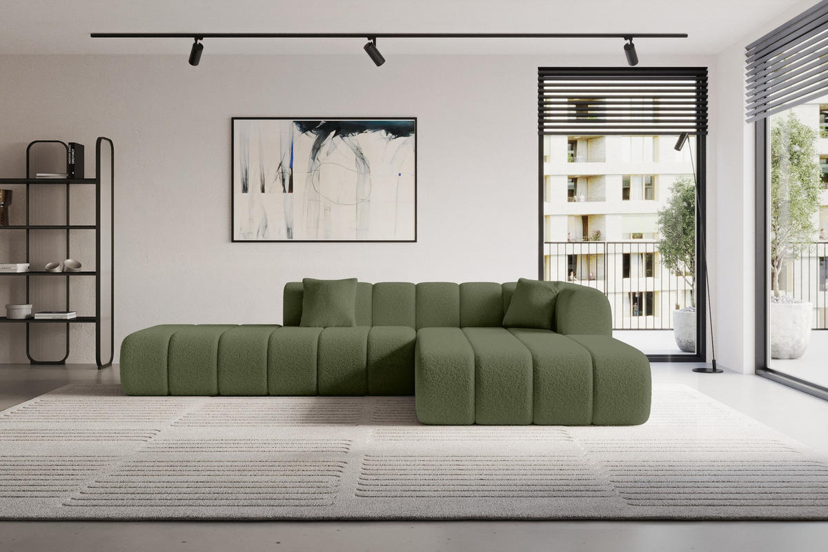 ROHOVÁ SEDAČKA s otomanem, pravá BILA-L 289x176x71 Zelená Buklé - černá/zelená barva, kompozitní dřevo/textil (289/176cm) - ALTDECOR
