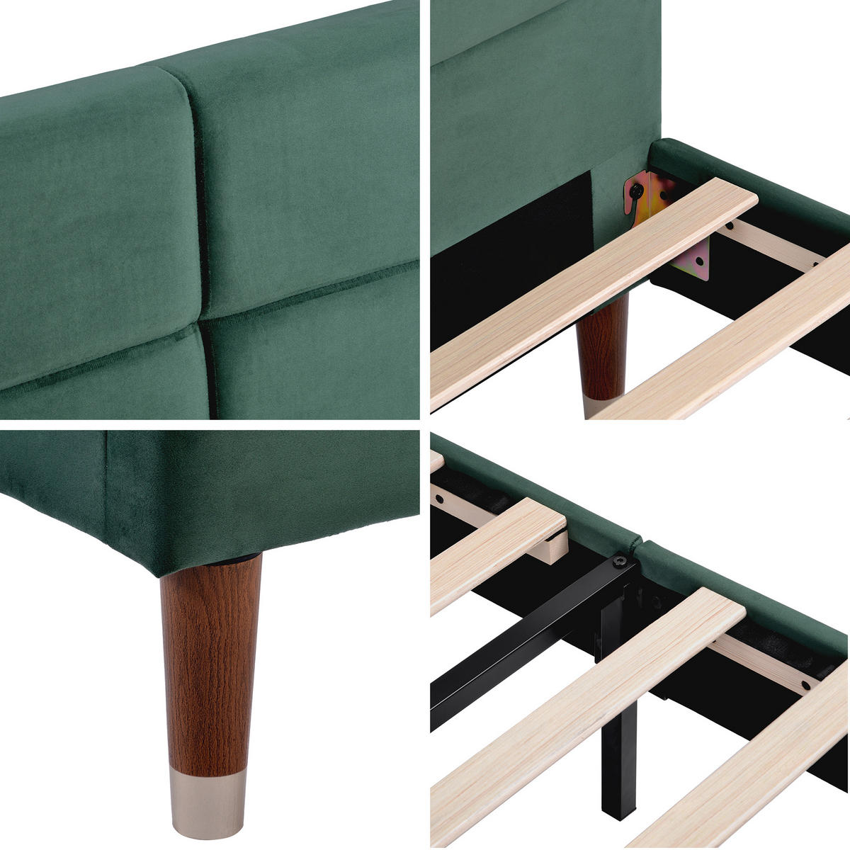 POLSTERBETT 140/200 cm dunkelgrün mit Kopfteil und Lattenrost - Grün, Textil (140/200cm) - OKWISH
