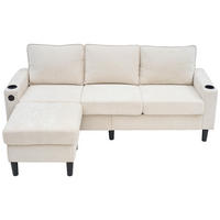SOFA 3-Sitzer L Form Schlafsofa USB Typ C Getränkehalter Beige - Beige, Naturmaterialen (202/137cm) - FLIEKS