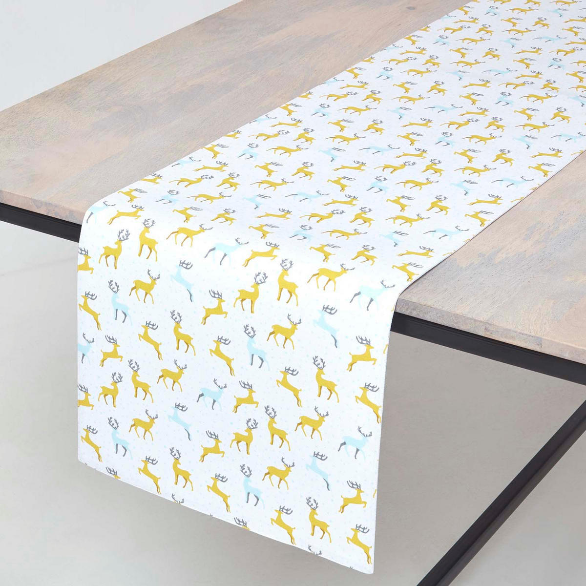 TISCHLÄUFER Weihnachten – Majestätischer Hirsch grau-gelb, 35/250 cm, 100% Baumwolle - Gelb, Textil (35/250cm) - Homescapes