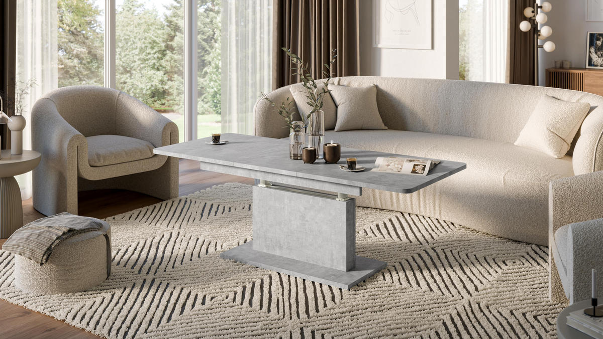 COUCHTISCH rechteckig Beton 126/70/58 cm - Hellgrau, Holzwerkstoff (70/126/57cm) - designimpex