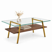 COUCHTISCH aus MDF 98x58x42 cm und gehärtetem Glas in Rosé und Gold mit Metallbeinen - Rosa, Holzwerkstoff (98/58/42.5cm) - IVMEU