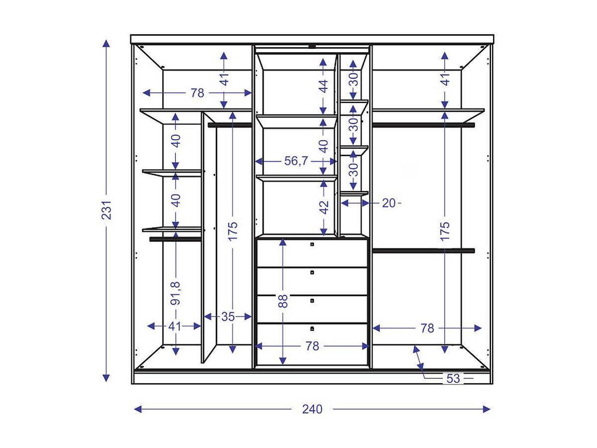KLEIDERSCHRANK - 240 cm x 53 cm - holz - weiß Bodil - Weiß, Holz (240/231/53cm) - Vente-Unique