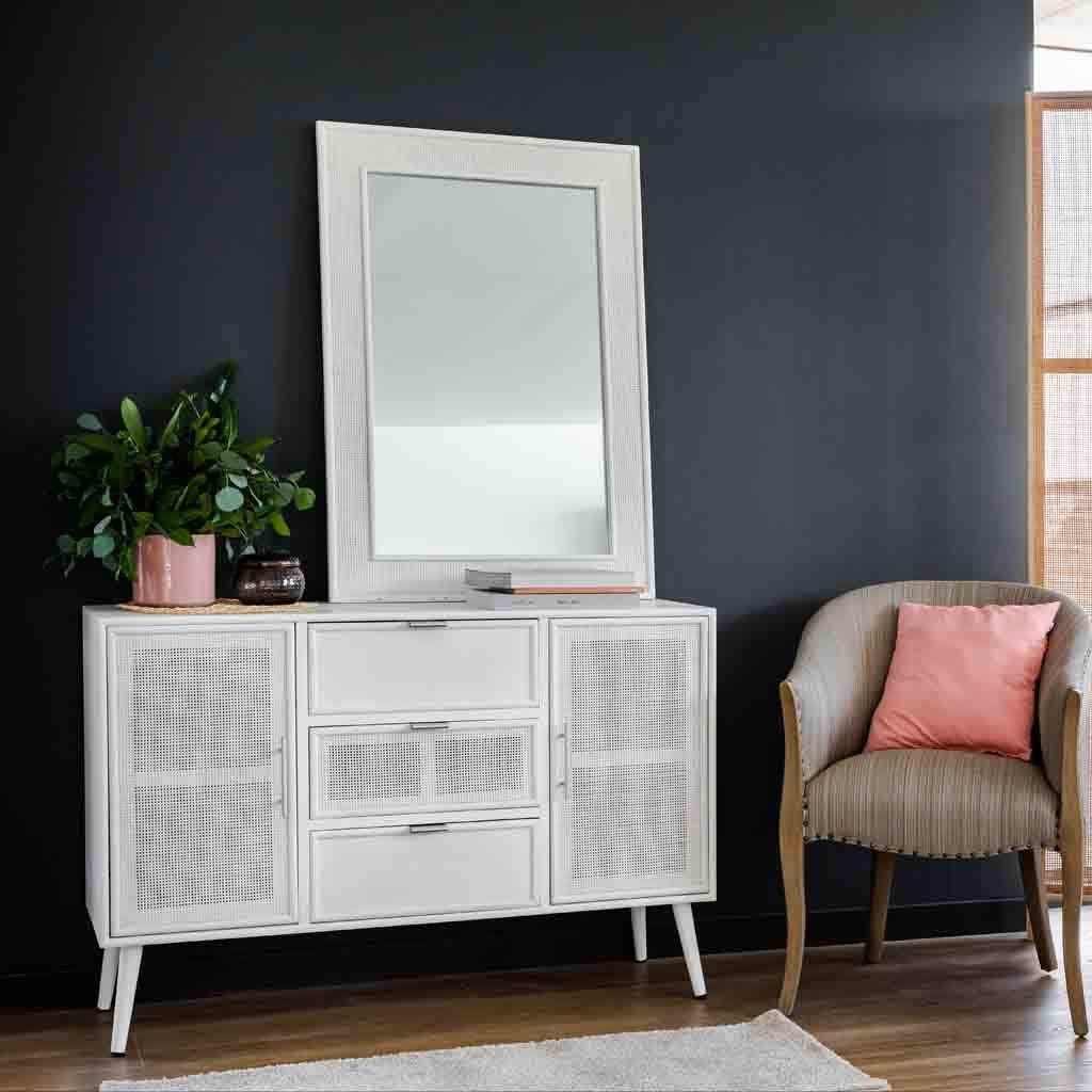 SIDEBOARD aus Holz und Gitter, Weißes, 120x41x81 - Weiß, Holz (120/81/40.5cm) - Wanderlust