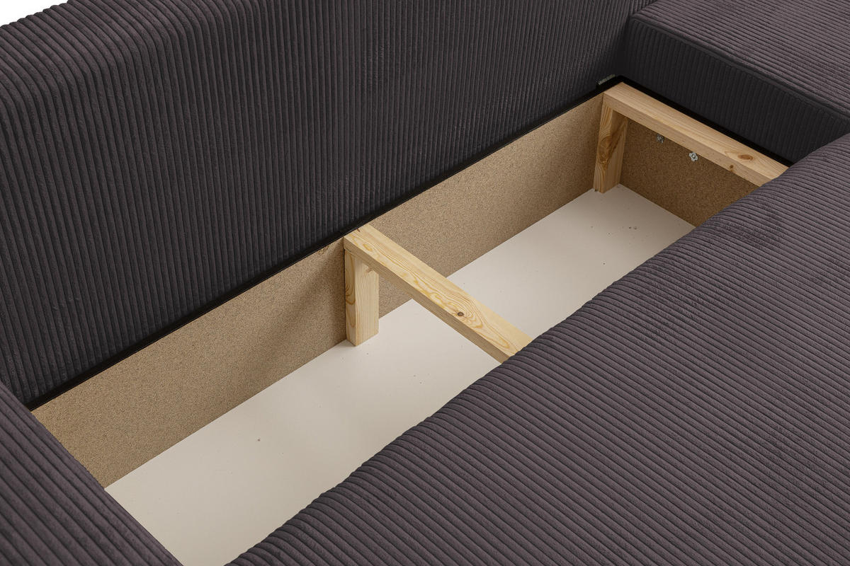 ECKSOFA TOKIO mit Schlaffunktion und Bettkasten, Farbe: Dunkelgrau, Cordstoff, Ottomane Universal - Dunkelgrau, Textil (275/170cm)