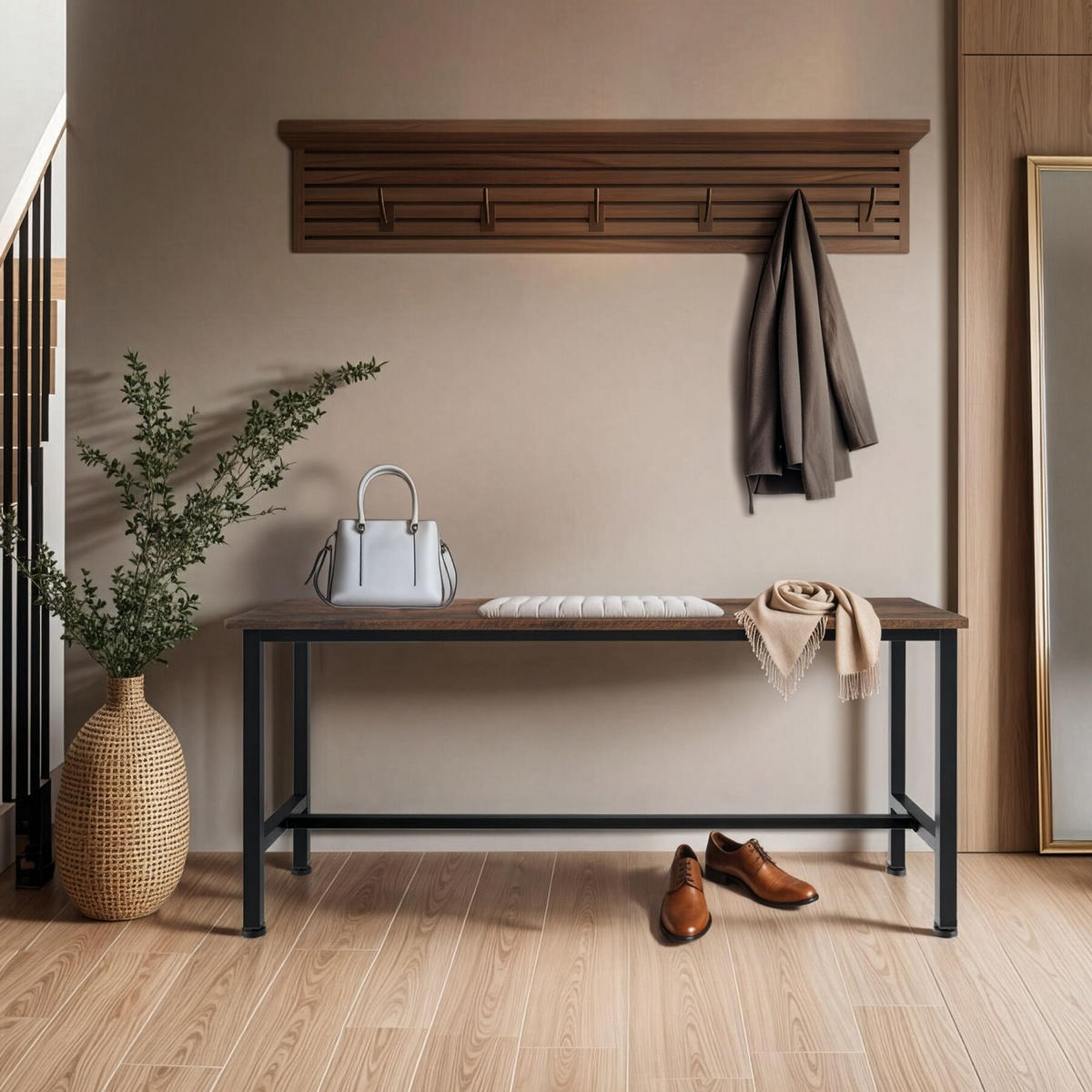 SITZBANK 2er Set Fairfield, 108 x 32,5 x 50 cm, Industrial Holz dunkel, rustikal - Rostfarben, Holzwerkstoff (32.5/50/108cm) - tectake