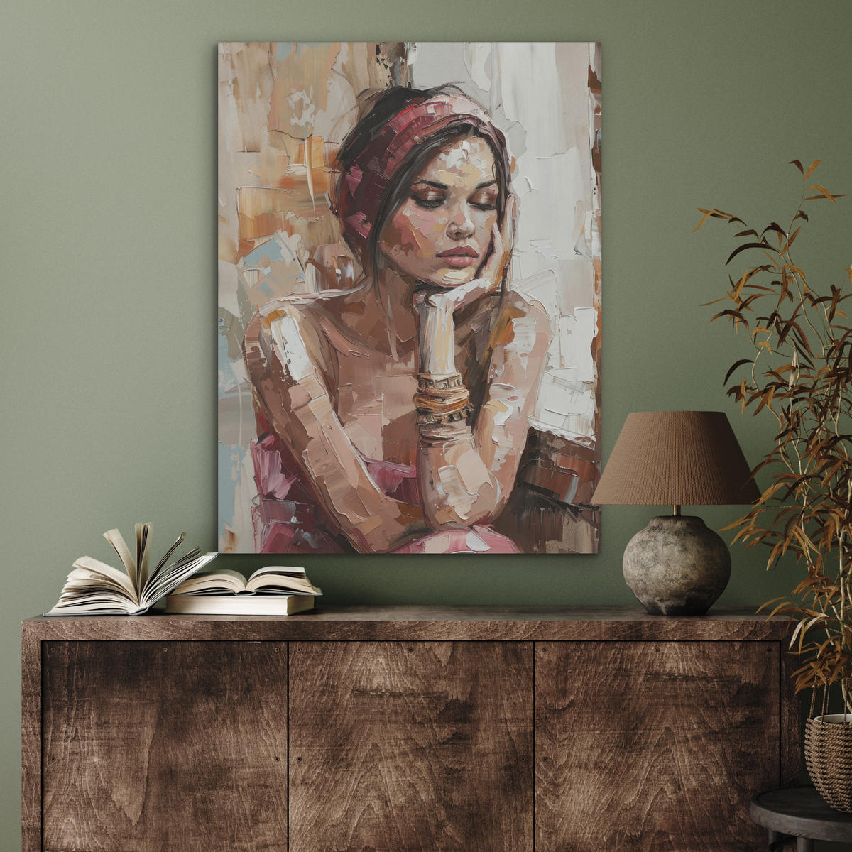 AKUSTIKPANEEL Frau - Porträt - Modern 60x80 cm - Altrosa, Textil (60/0.9/80cm) - MuchoWow