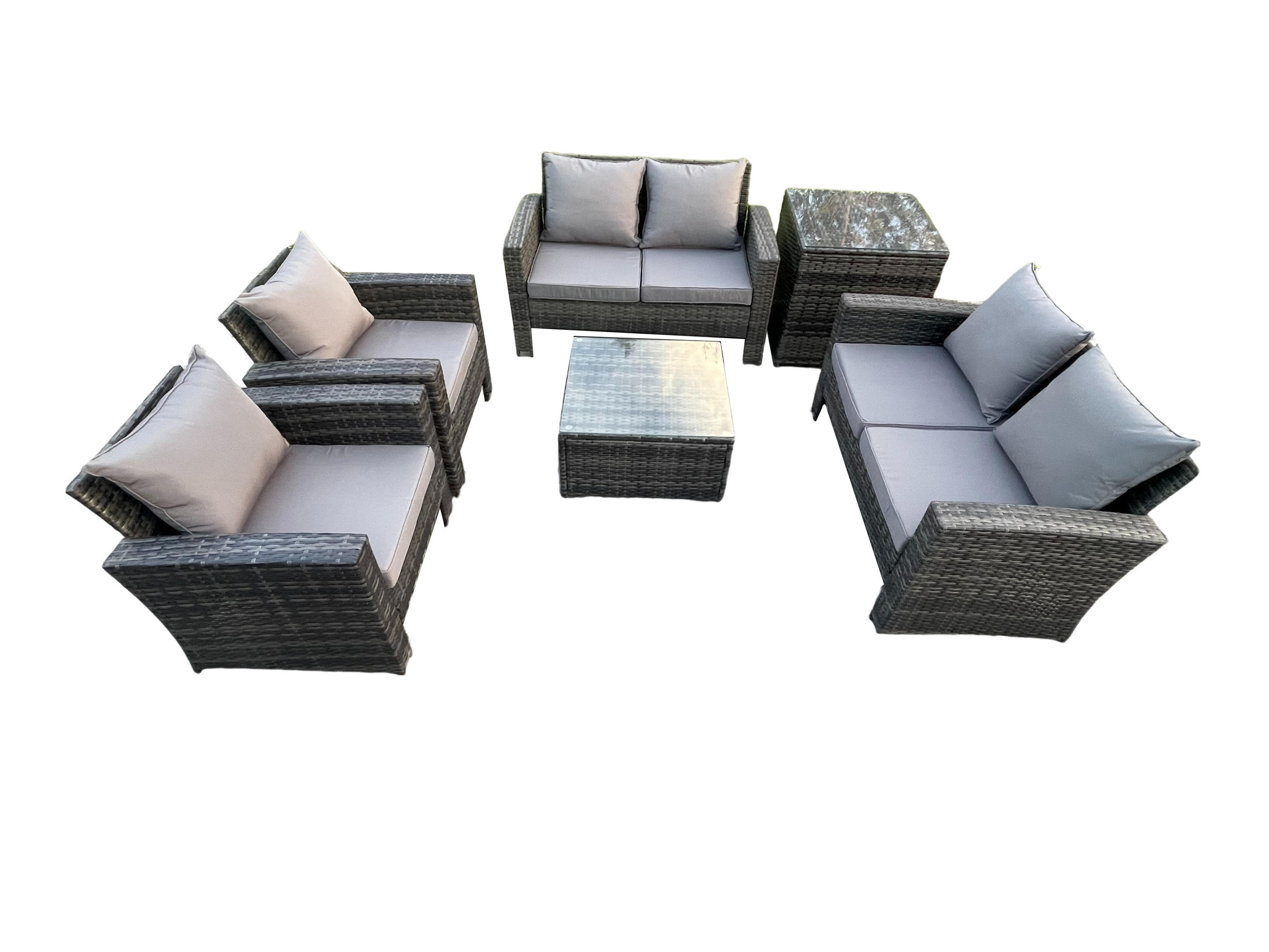 GARTENSOFA Hohe Rückenlehne Polyrattan Dunkelgrau 6-Sitzer - Dunkelgrau, Metall - Fimous
