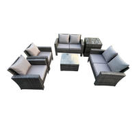 GARTENSOFA Hohe Rückenlehne Polyrattan Dunkelgrau 6-Sitzer - Dunkelgrau, Metall - Fimous