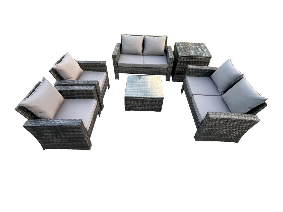 GARTENSOFA Hohe Rückenlehne Polyrattan Dunkelgrau 6-Sitzer - Dunkelgrau, Metall - Fimous