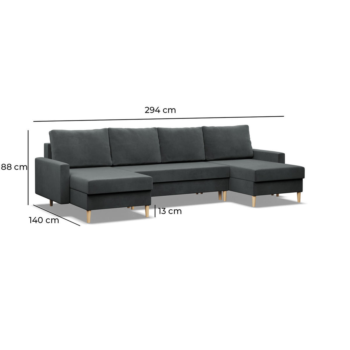U-ECKSOFA MIT SCHLAFFUNKTION BLANK, Schwarz - Schwarz, Textil (294/88/140cm) - Mebligo