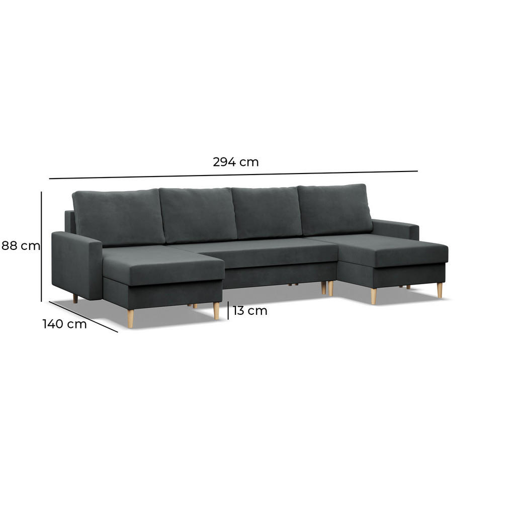 Thumbnail - Mebligo U-Ecksofa, Grün, Textil, 4-Sitzer, U-Form, 294x88x140 cm, Wohnzimmer, Sofas & Couches, Wohnlandschaften, Wohnlan...