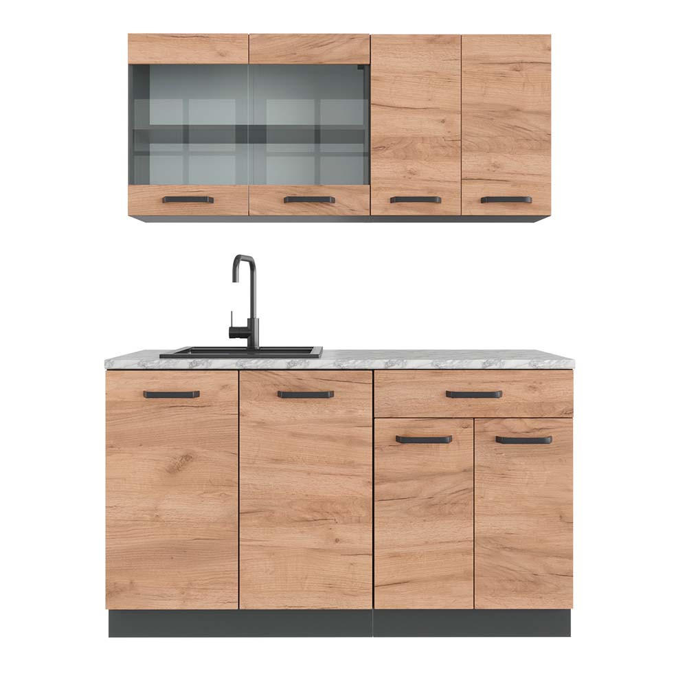 SINGLEKÜCHE R-Line Goldkraft Eiche/Anthrazit 140 cm, AP Marmor - Honigeiche/Anthrazit, Holzwerkstoff (140/81.6/60cm) - Vicco