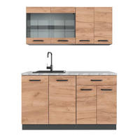 SINGLEKÜCHE R-Line Goldkraft Eiche/Anthrazit 140 cm, AP Marmor - Honigeiche/Anthrazit, Holzwerkstoff (140/81.6/60cm) - Vicco