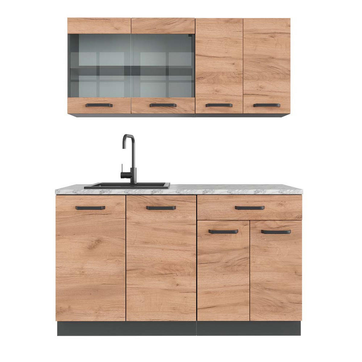 SINGLEKÜCHE R-Line Goldkraft Eiche/Anthrazit 140 cm, AP Marmor - Honigeiche/Anthrazit, Holzwerkstoff (140/81.6/60cm) - Vicco