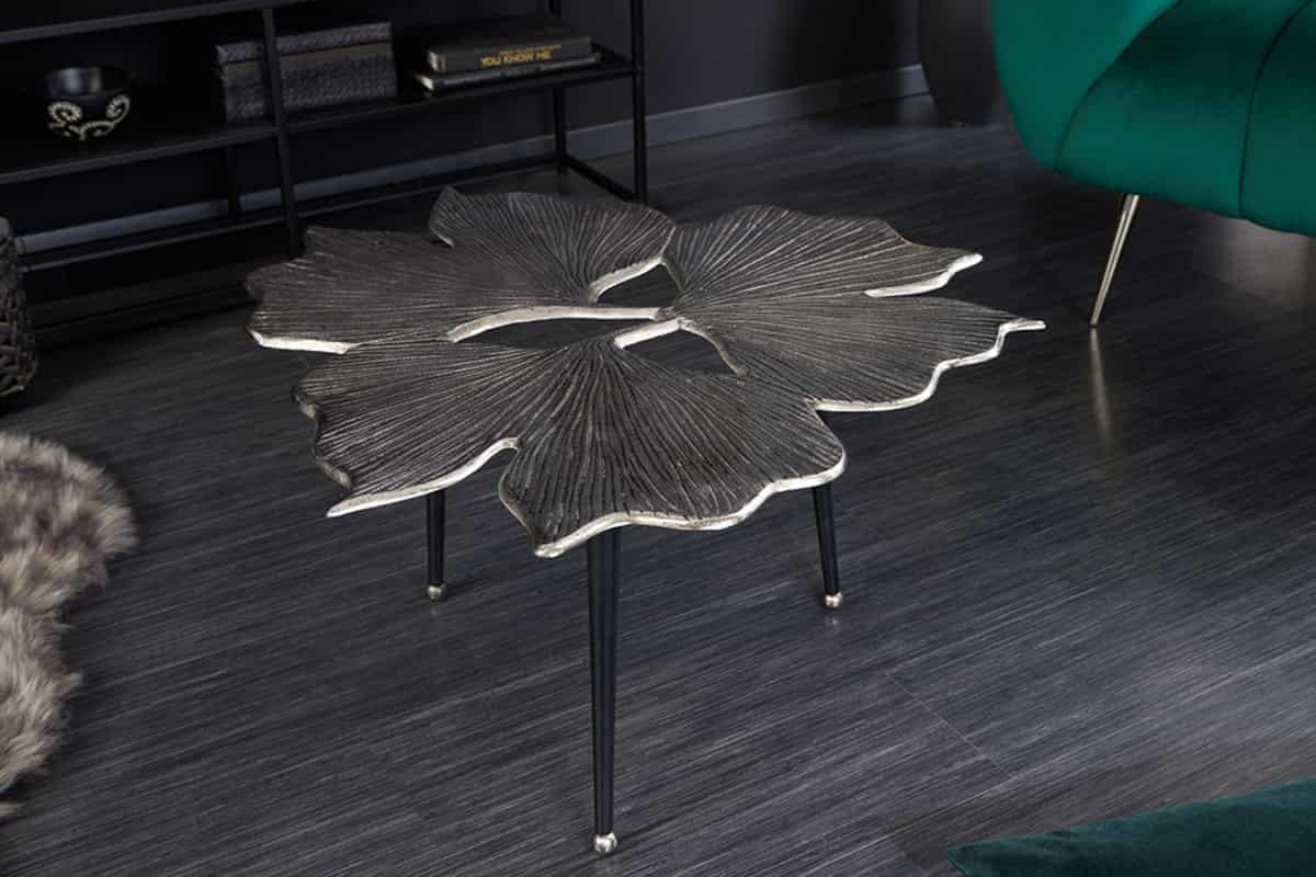 COUCHTISCH GINKGO LEAFS rechteckig Silber 75cm - Silberfarben/Schwarz, Metall (75/75/40cm) - riess-ambiente