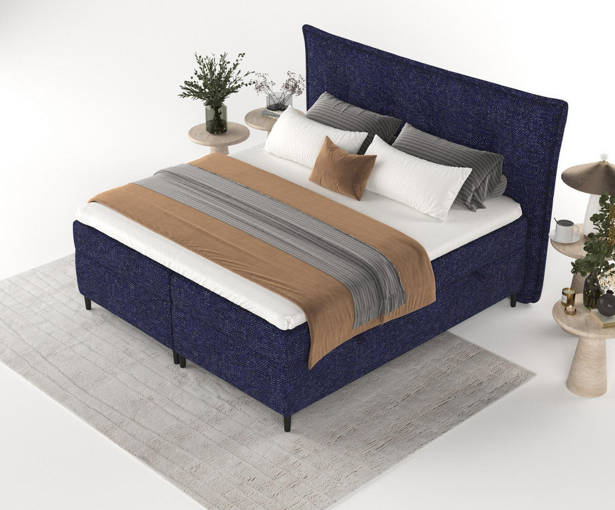 BOXBETT Las Palmas 140/200 cm Marineblau im Alta Stoff - Schwarz/Dunkelblau, Holz/Holzwerkstoff (140/200cm) - AltaBeds