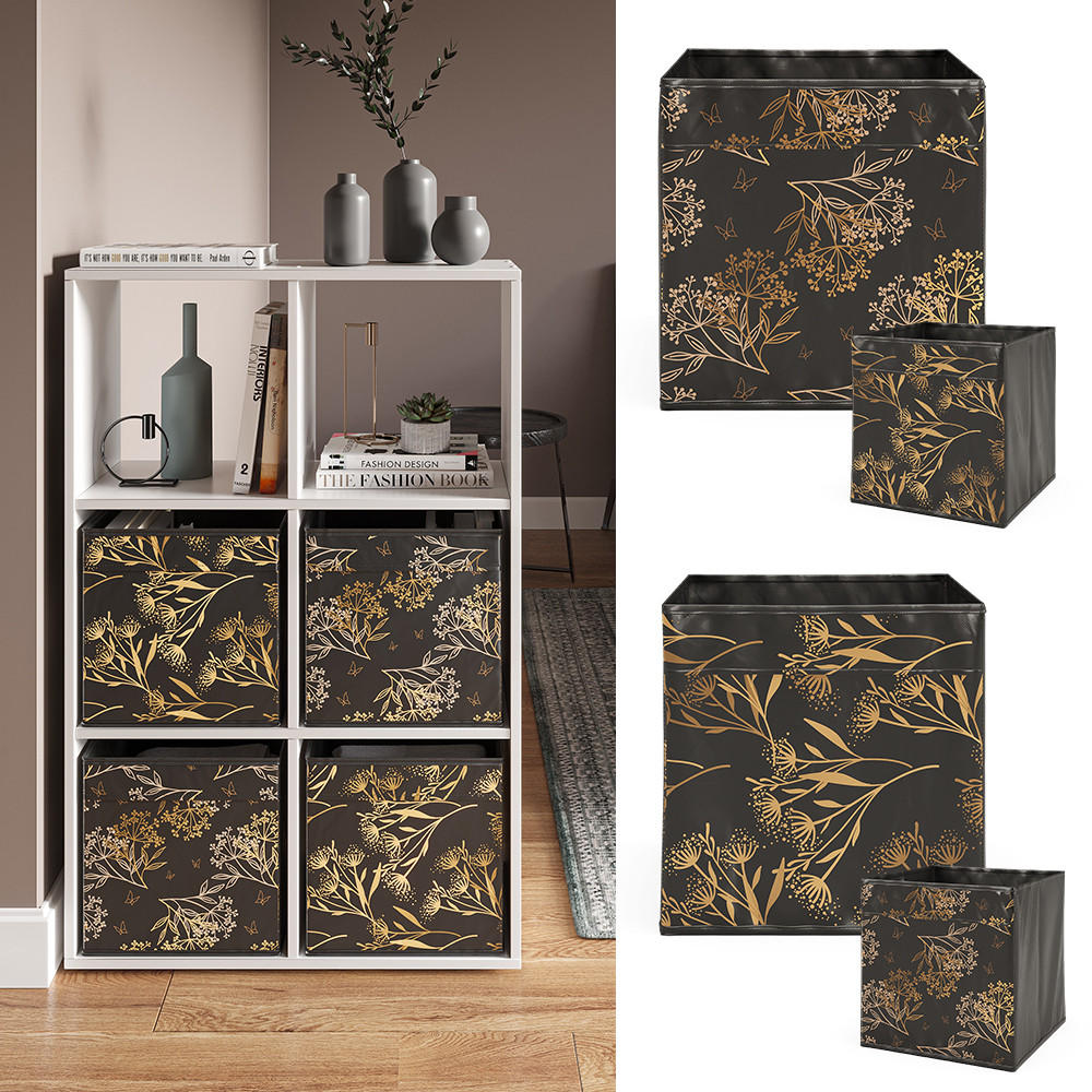 FALTBOX Schwarz/Gold 30 x 30 cm 2er Set Option1 - Goldfarben/Schwarz, Wellpappe (30/30/30cm) - Vicco