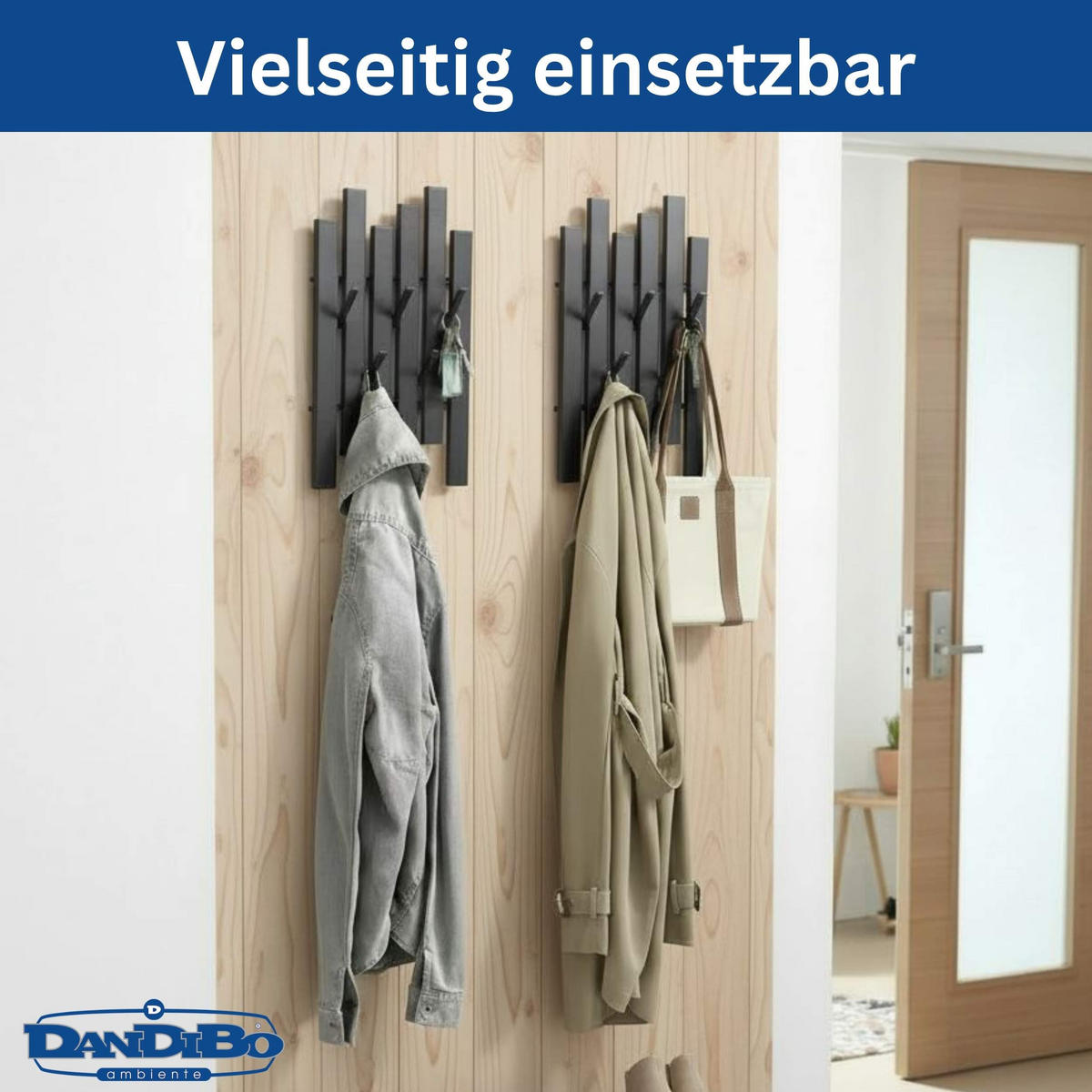 WANDGARDEROBE Schwarz Metall mit 5 Haken - Schwarz, Metall (24/35/5.5cm)