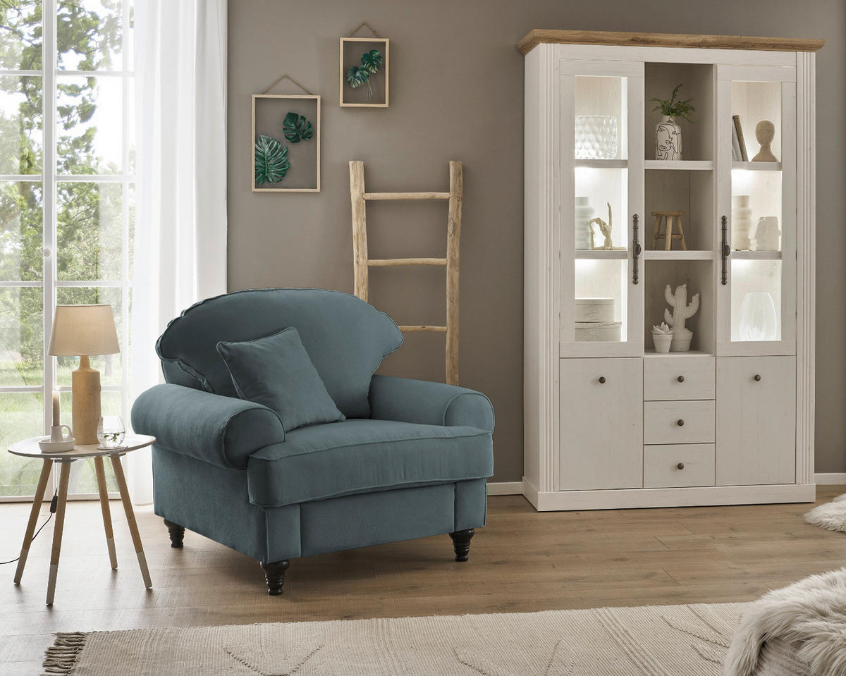 SESSEL grau Landhaus, Loungesessel 110 cm - Braun/Grau, Holz/Textil (110/95/100cm) - Furn.Design