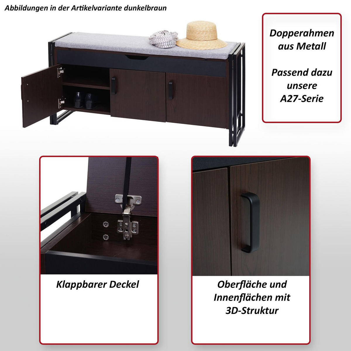 SITZBANK Dunkelbraun - Dunkelbraun, Holz (110/53/30cm) - MCW
