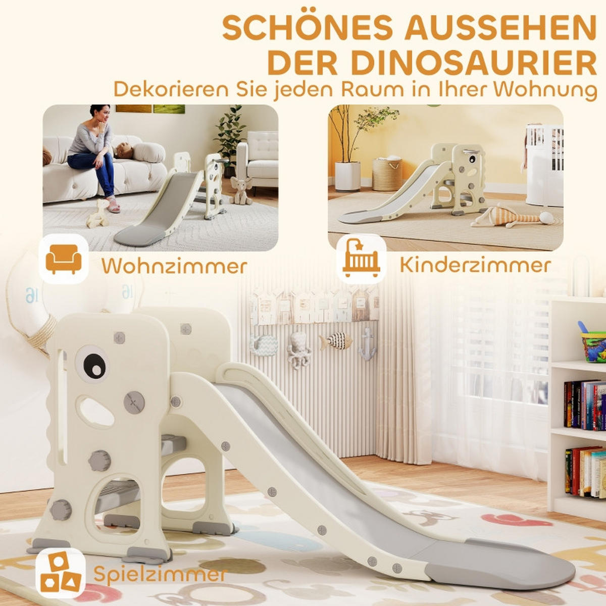 KINDERRUTSCHE 3-in-1 mit Klettergerüst und Basketballkorb faltbar für 2–5 Jahre - Ecru, Kunststoff (52/65/146cm) - Korfee